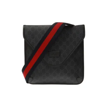 GUCCI Canvas With Leather Messenger Bag Shoulder Bag Crossbody Bag Men's Dark Gray