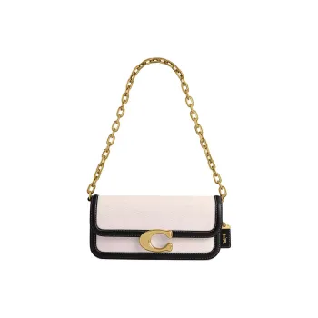 COACH IDOL Canvas Handbag Shoulder Bag Medium Size Women's Black & Brass