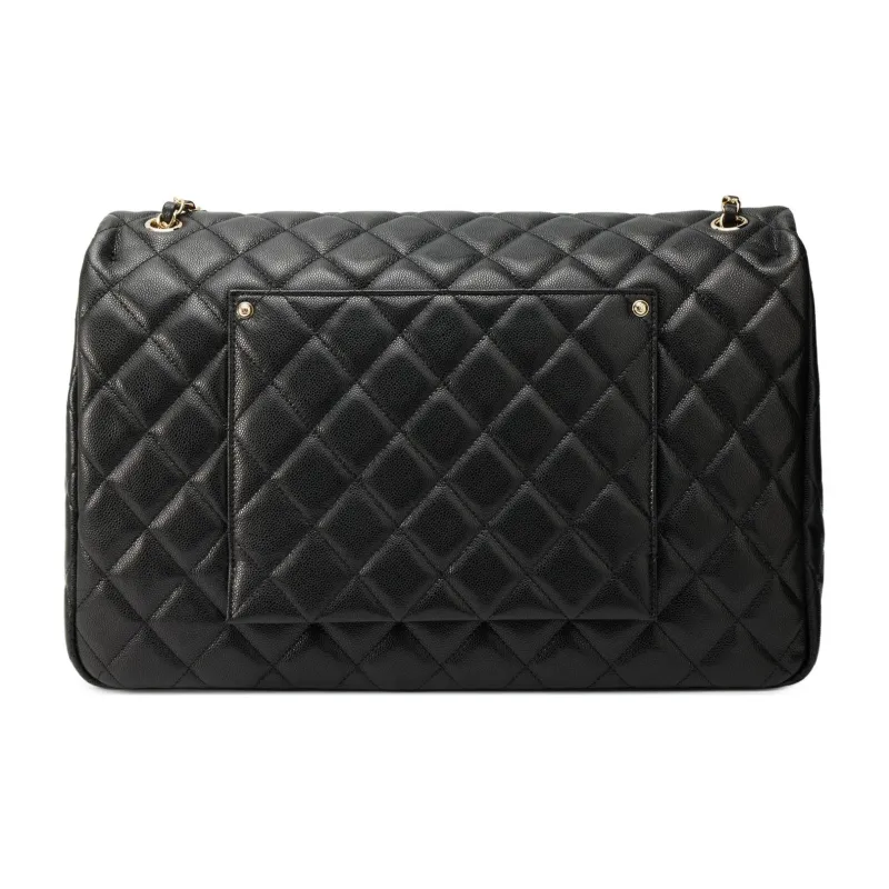CHANEL Grain Embossed Litchi Grain Calfskin Airport Bag, Handbag, Shoulder Bag, Crossbody Bag Extra Large Women's Black-2