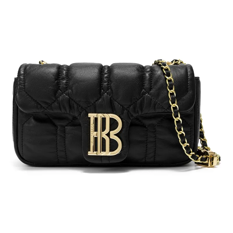 BOSSSUNWEN Cow Leather, Magnetic Closure Casual Commute Shoulder Bag, Crossbody Bag Small Size Women's Black/Ecru-5
