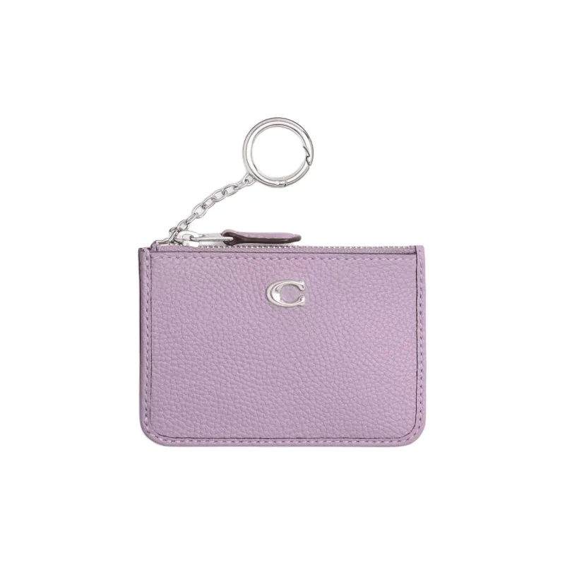 COACH Mini Id Skinny Polished Grained Leather ID Holder Wallet Mini Women's Light Purple-0