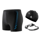 Three-Piece Set (Black and Blue Swim Trunks+Swim Goggles+Swimming Cap)