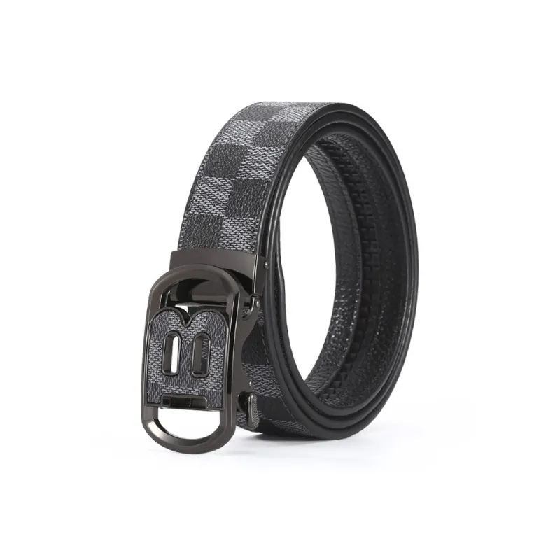PISHUSHU Fashion Trend Automatic Buckle Top Grain Cow Leather Leather Belts Men's Gold Silver Black Width  3.5cm-2