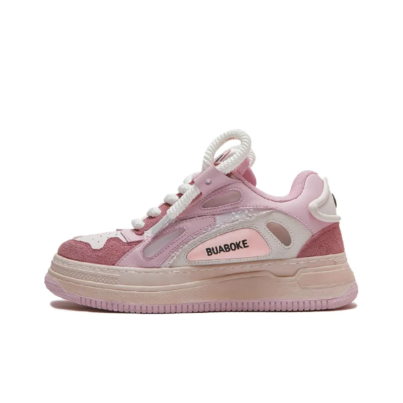 BUABOKE SKATER Macaron Collection Wear Resistant Slip Resistant Low Top Daily Skateboard Shoes Unisex Pink-1