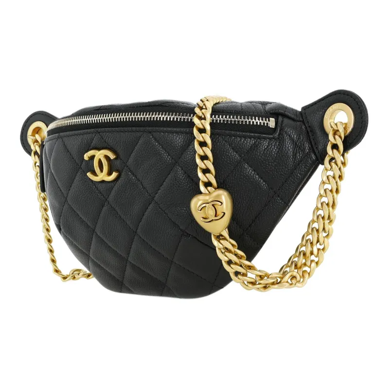 CHANEL Grained Pebbled Cowhide Fanny Pack Women's Black-2