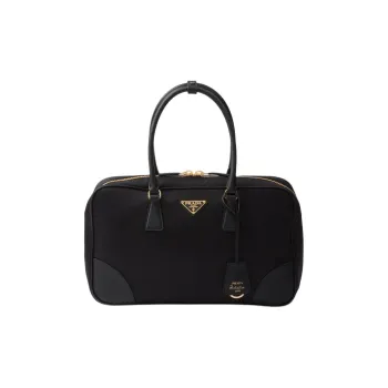 PRADA Re Edition Recycled Nylon With Leather Handbag Large Size Women's Black