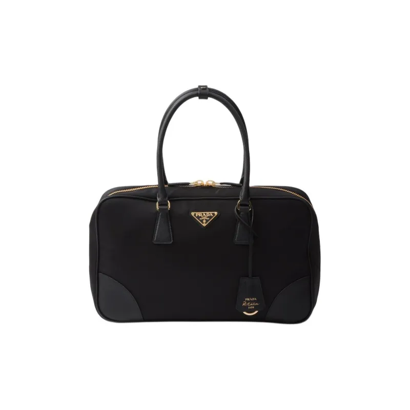 PRADA Re Edition Recycled Nylon With Leather Handbag Tubas Women's Black-0