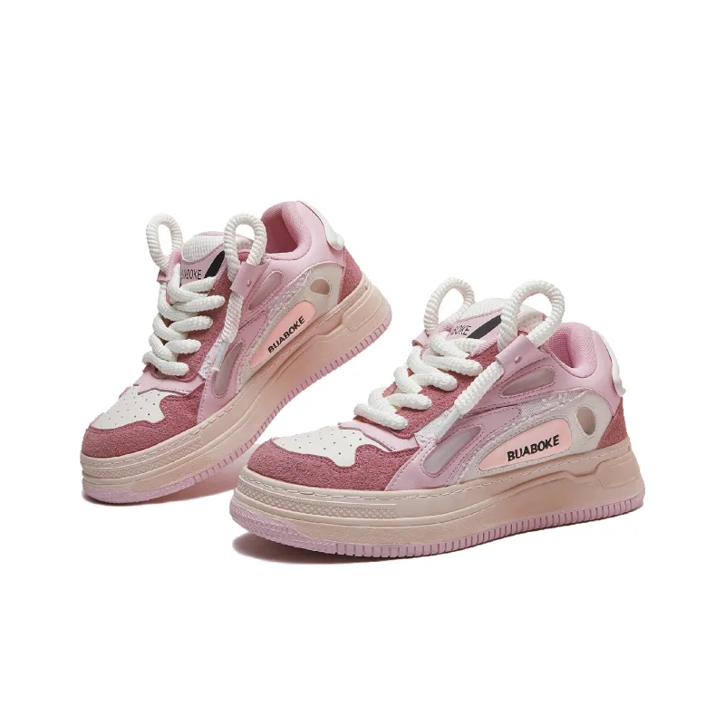 BUABOKE SKATER Macaron Collection Wear Resistant Slip Resistant Low Top Daily Skateboard Shoes Unisex Pink-4