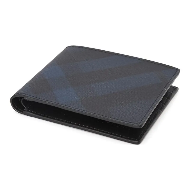 Burberry London Plaid With Leather Wallet Men's Dark Blue/Black-2