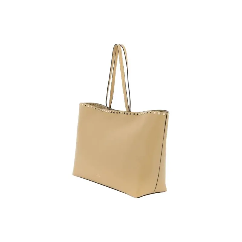 Valentino Rockstud Grained Calfskin Tote Bag Shopping Bag Shoulder Bag Handbag Women's Khaki-2
