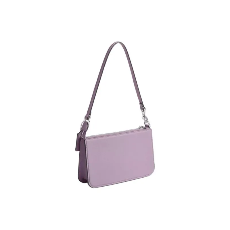 COACH Pouch Leather Paneled Canvas Handbag Shoulder Bag Small Size Women's Purple-1