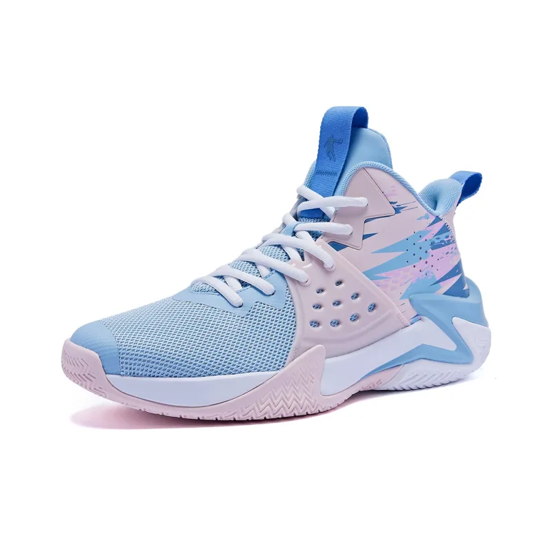 QIAODAN Cushioning Wear Resistant Mid Top Basketball Shoes Men's Blue Pink-1