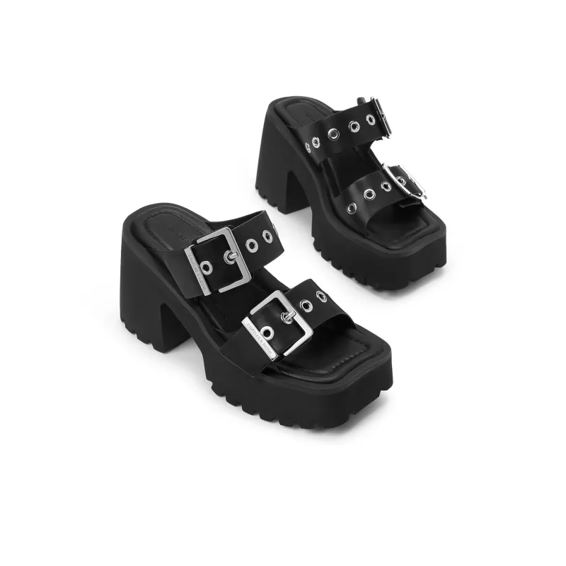 CHARLES&KEITH EVA Slip Resistant One Piece Slippers Women's Black/White-2