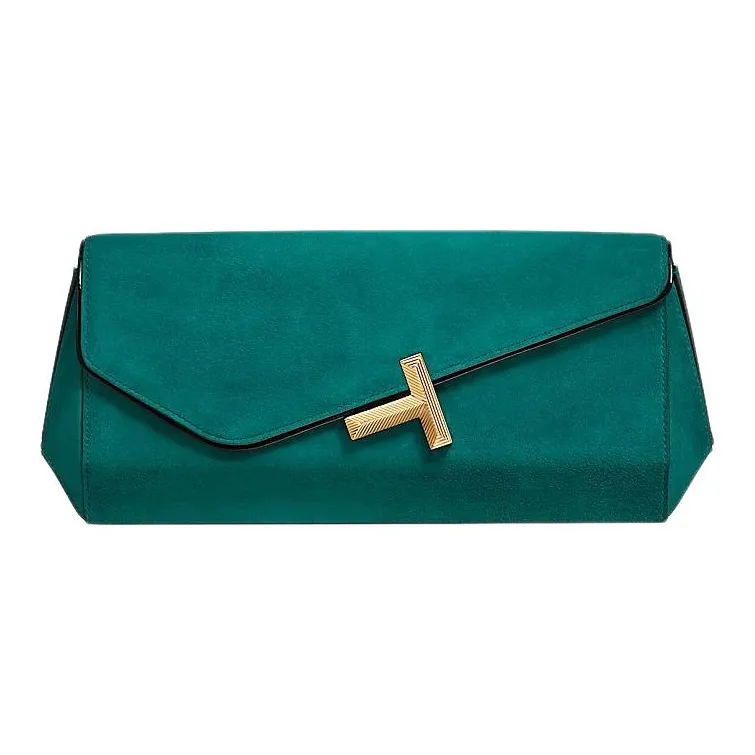 TIFFANY & CO. Tiffany T Suede Clutch Women's Emerald Green-0