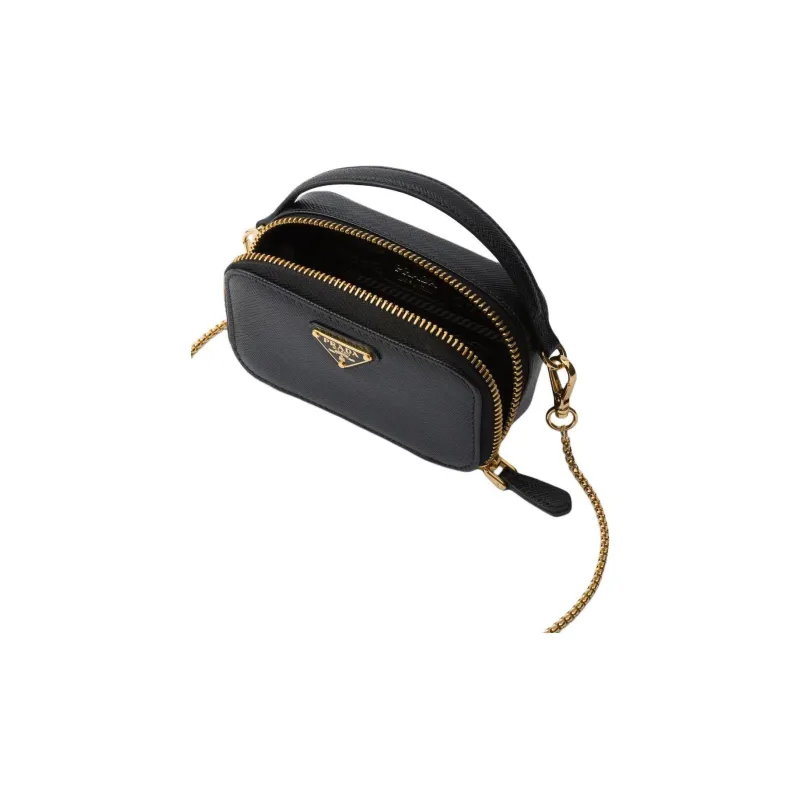 PRADA Saffiano Leather Clutch Mini Women's Black-3