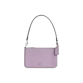 COACH Pouch Leather Paneled Canvas Handbag Shoulder Bag Small Size Women's Purple