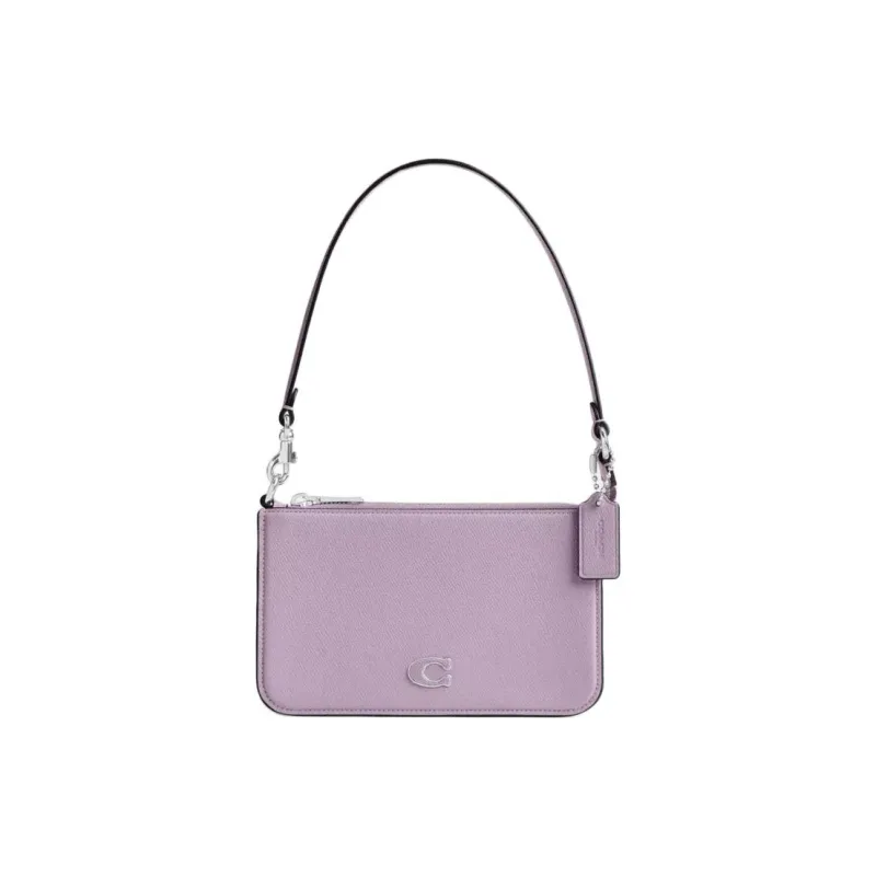 COACH Pouch Leather Paneled Canvas Handbag Shoulder Bag Small Size Women's Purple-0