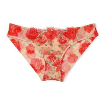VICTORIA'S SECRET Underpants Women's 1 Pack Champagne Coral Red Print