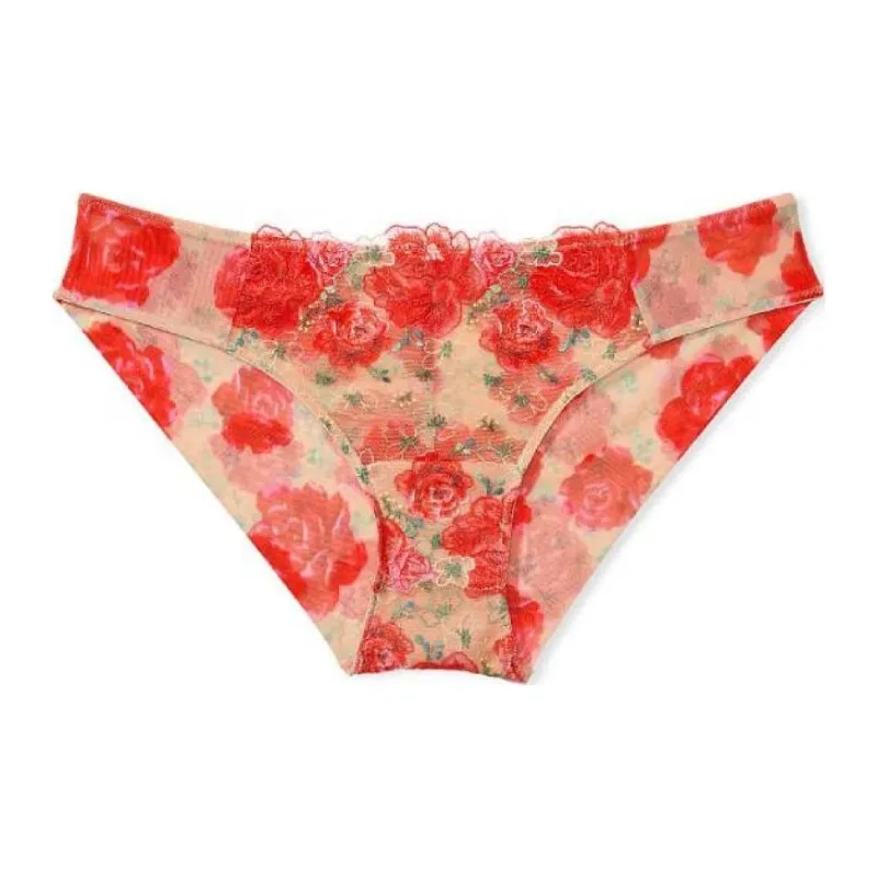 VICTORIA'S SECRET Underpants Women's 1 Pack Champagne Coral Red Print-0