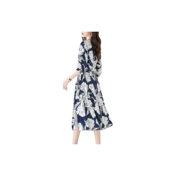 Cypress House Short Sleeved Dress Women's Navy Blue With Floral