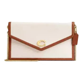 COACH Canvas With Tanned Leather One Shoulder Crossbody Clutch Large Size Women's Polished Amber