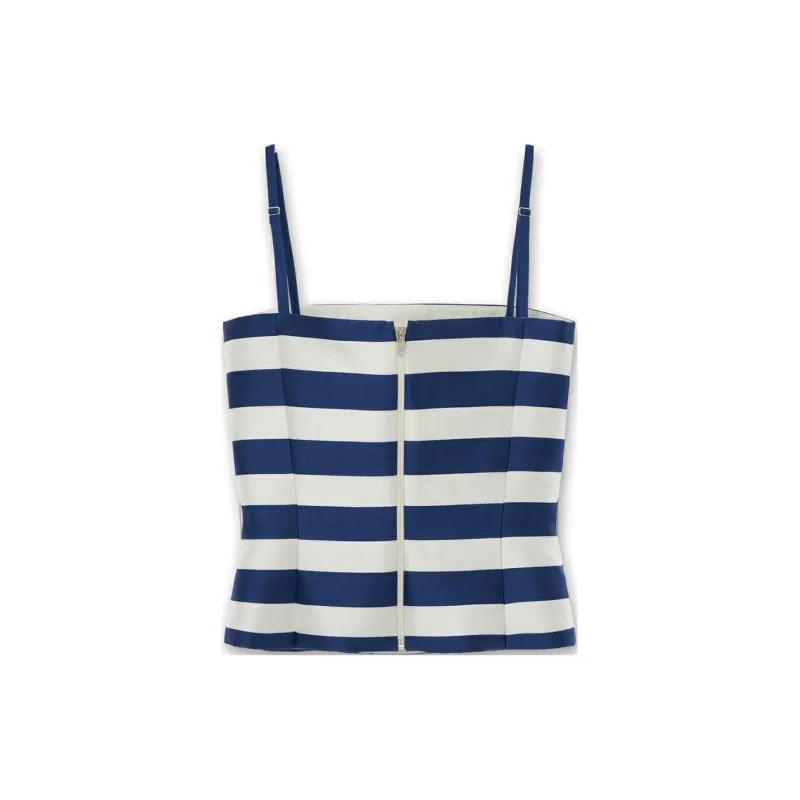 KIMHEKIM SS24 RIBBON BELTED MIKADO SILK BANDEAU TOP Strapless Top Women's NAVY/Marine Blue-3