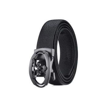 Old Man's Head Deer Head Buckle With Textured Automatic Buckle Top Grain Cow Leather Leather Belts Men's Black