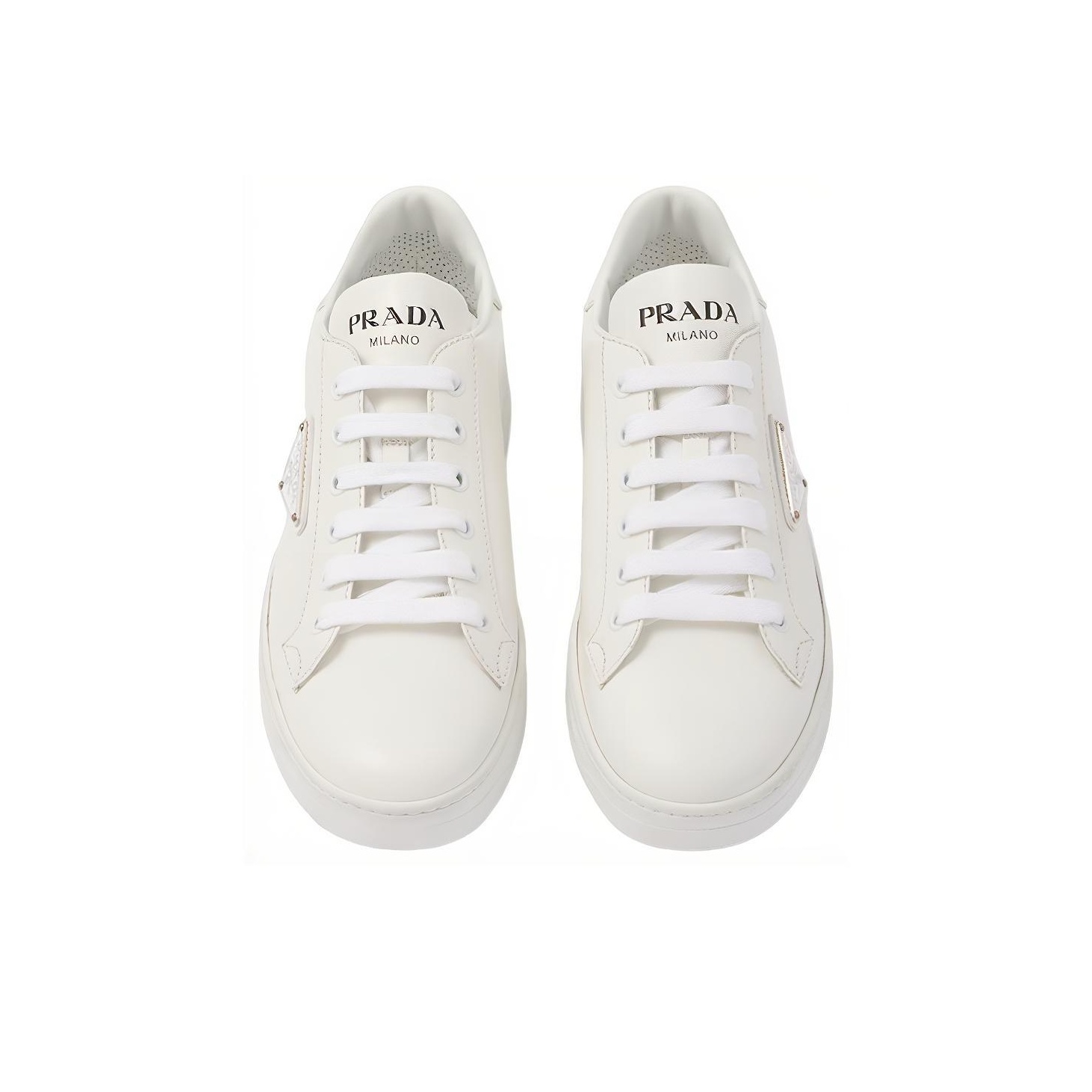 PRADA Downtown Low Top Sneakers Leather White Silver Women's