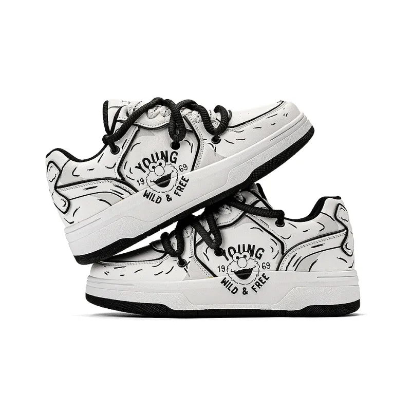 SESAME STREET Slip-Resistant Cushioning Wear-Resistant Breathable Height Increasing Low-Top Skateboard Shoes Unisex-7