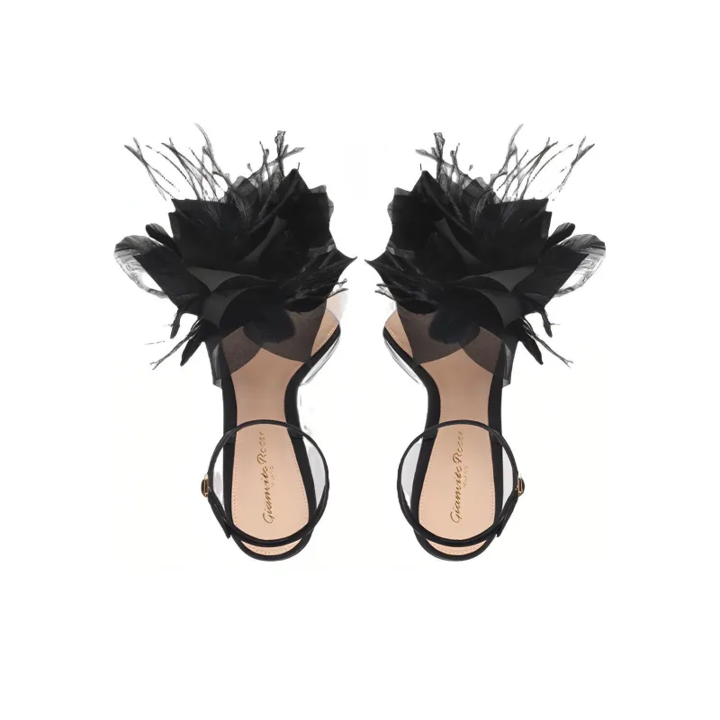 GIANVITO ROSSI Ynez 105mm Feather-embellished Sandals-3