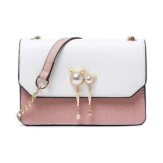 MOONDEMIMA Cow Leather Chain Bag Shoulder Bag Crossbody Bag Regular Women's Blue White/Pink White-7