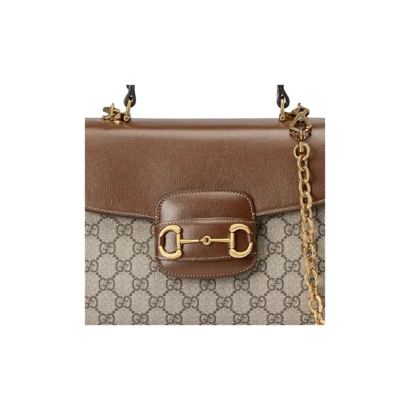 GUCCI Horsebit 1955 Supreme Canvas With Leather Trim Shoulder Bag Crossbody Bag Handbag Medium Size Women's Brown/Ebony-9