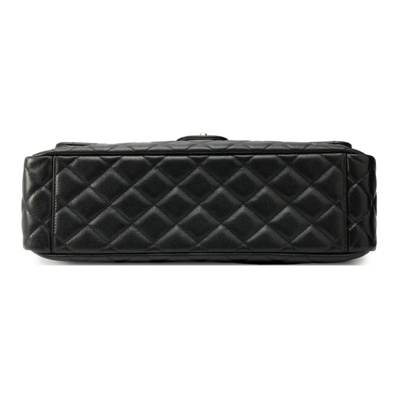 CHANEL Grain Embossed Litchi Grain Calfskin Airport Bag, Handbag, Shoulder Bag, Crossbody Bag Extra Large Women's Black-3