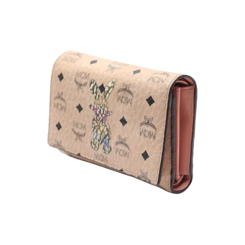 MCM Visetos Leather With Artificial Leather Wallet Coin Purse Tubas Women's Beige-4