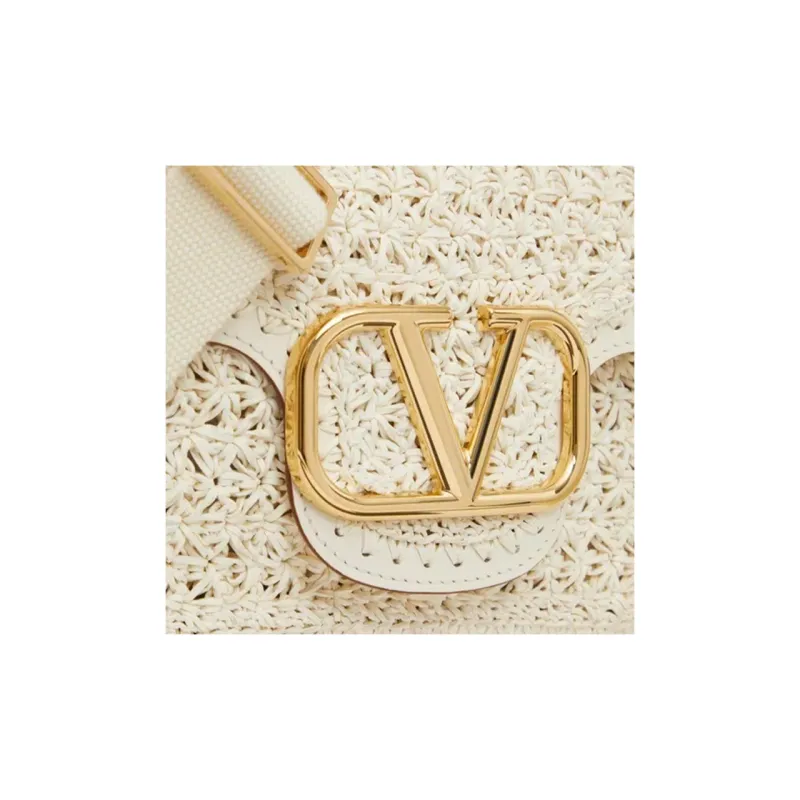Valentino Woven Leather Portable Crossbody Bag Shoulder Bag Women's Ivory-6