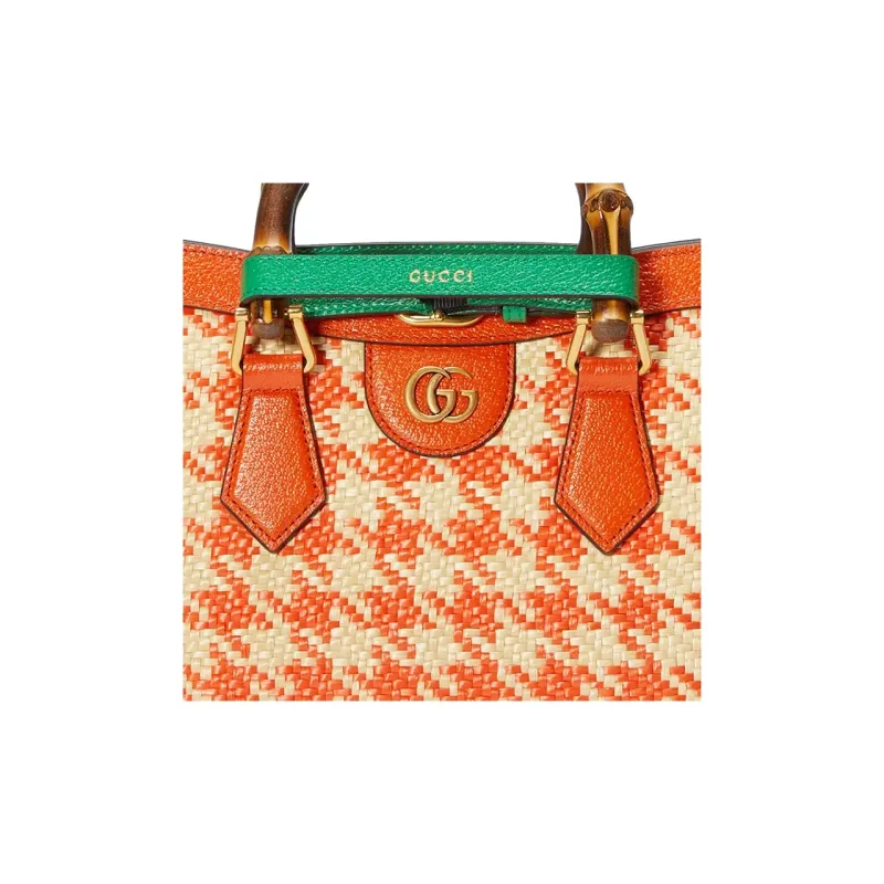 GUCCI Diana Leather Trim Tote Bag Shopping Bag Shoulder Bag Crossbody Bag Handbag Small Size Women's Orange-10