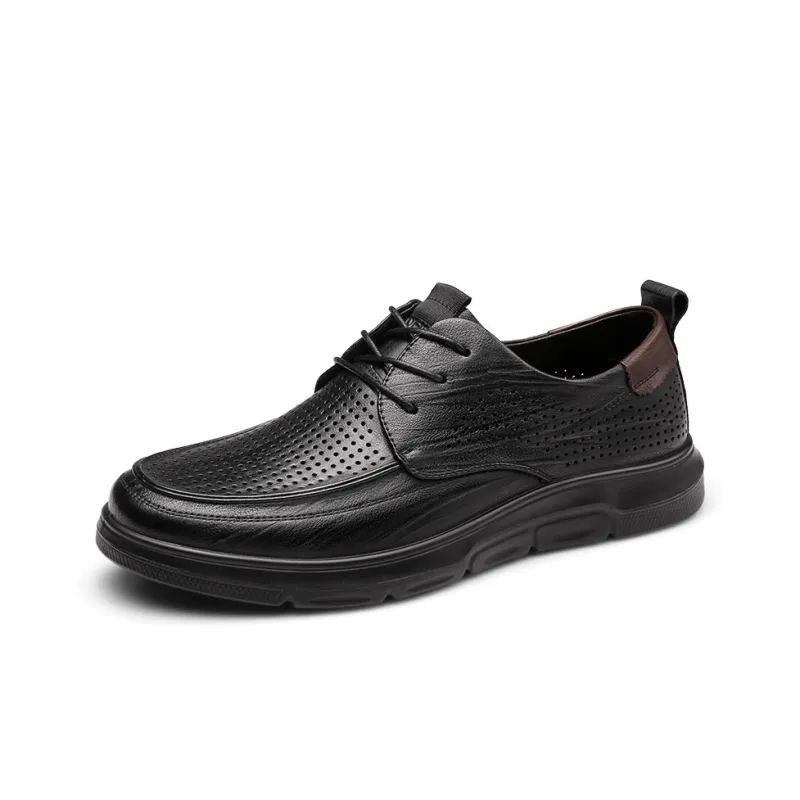 Strongman 3515 Men's Leather Shoes Genuine Leather Breathable Summer Cut-Out Clogs With Soft Sole Lace-Up-1