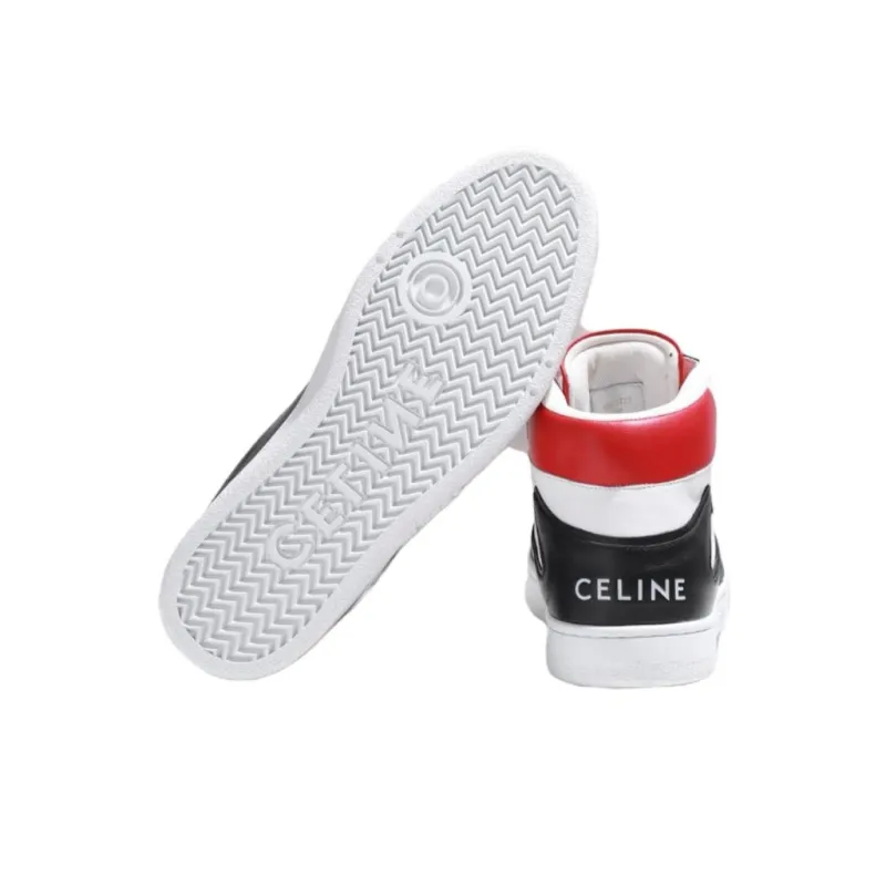 CELINE High Top Stylish Skateboarding Shoes Men's Black White Red-4