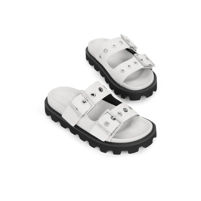 CHARLES&KEITH Slide Slippers Women's Black/White/Pink/Pink-7