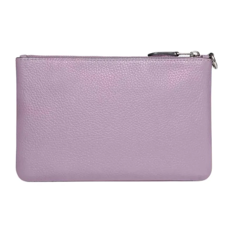 COACH Wristlet Polished Grained Leather Clutch Wrist Bag Small Size Women's Light Purple-1