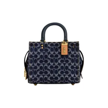 COACH Rogue Denim Patchwork Glove Tanned Leather Shoulder Bag Crossbody Bag Handbag Medium Size Women's Blue