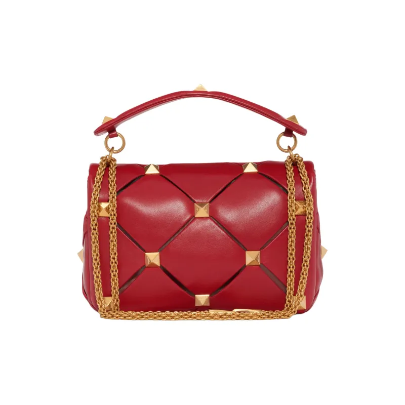 Valentino Calfskin Portable Crossbody Bag Shoulder Bag Large Size Women's Red-2