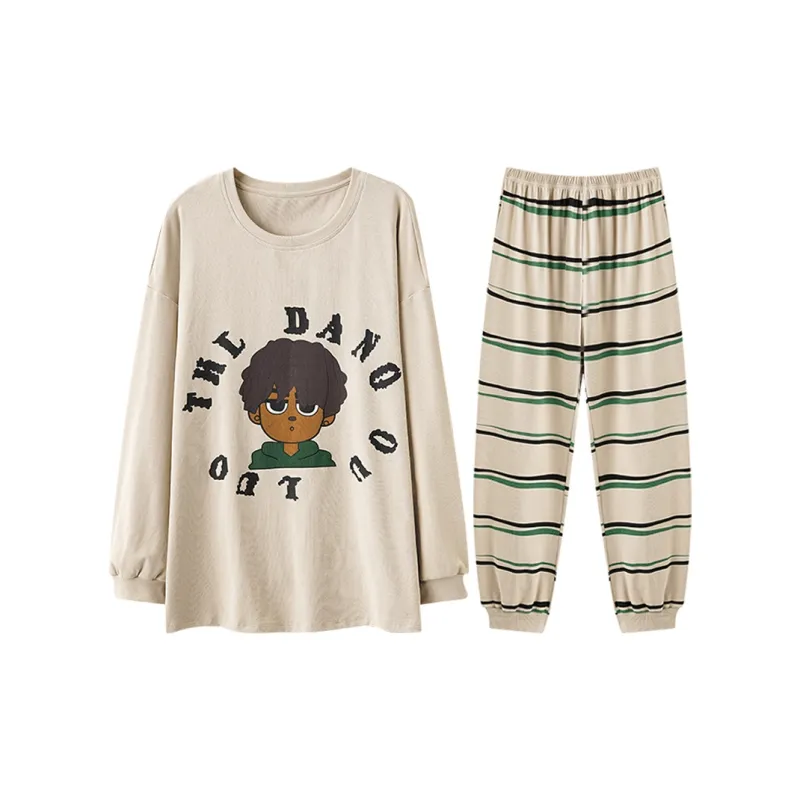 Lan Miao Pajama Set Men's Stripes Cartoon-0