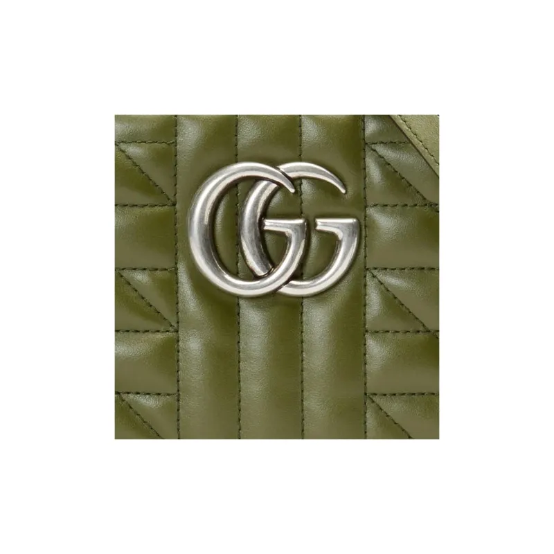 GUCCI GG Marmont Leather Camera Bag, Shoulder Bag, Crossbody Bag Trumpets Women's Grass Green-9