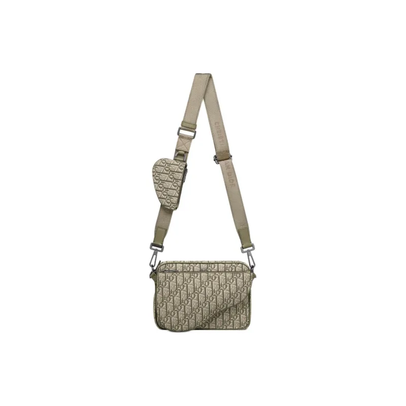 DIOR Oblique Printed Fabric Saddle Three-Piece Set Shoulder Bag Crossbody Bag Men's Khaki-1