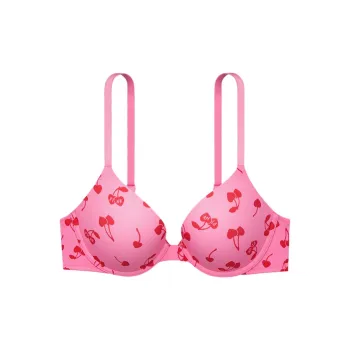 Victoria's Secret PINK 1690 Gathering Style WEAR EVERYWHERE PUSH-UP Bra Women's Pink Cherry Print