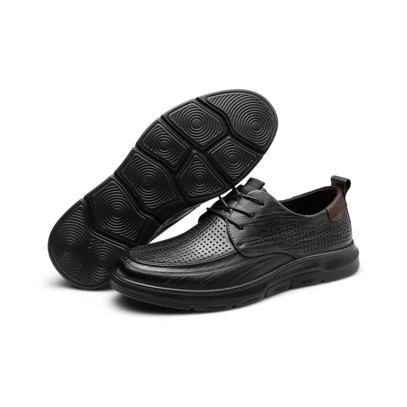 Strongman 3515 Men's Leather Shoes Genuine Leather Breathable Summer Cut-Out Clogs With Soft Sole Lace-Up-4