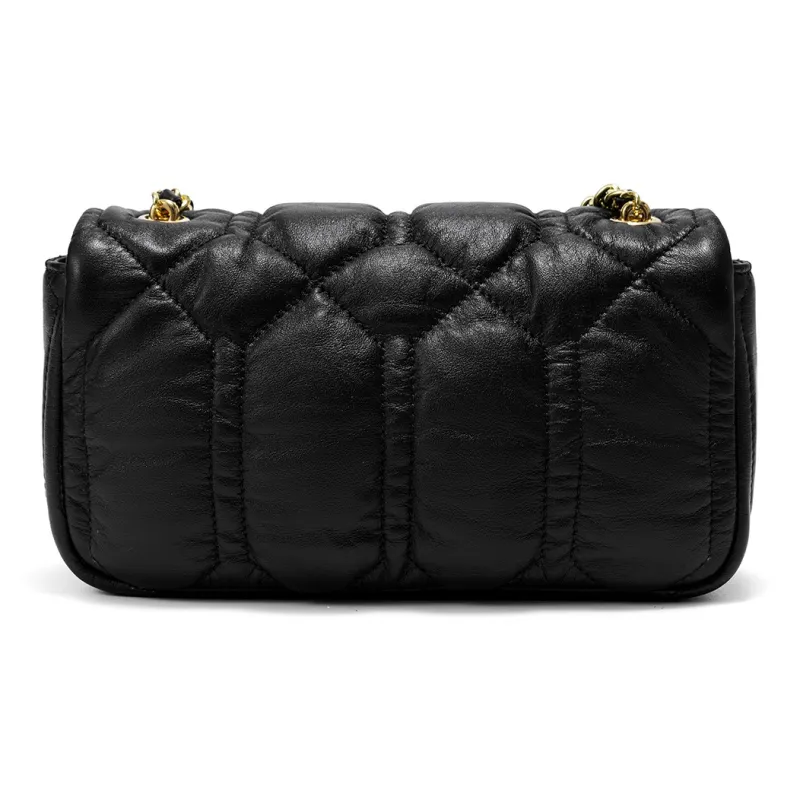 BOSSSUNWEN Cow Leather, Magnetic Closure Casual Commute Shoulder Bag, Crossbody Bag Small Size Women's Black/Ecru-8