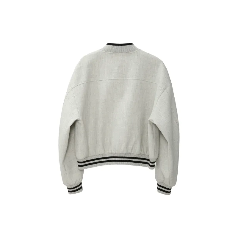 Fstudio Cropped Baseball Jacket Coat Women's Gray-1
