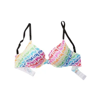 Victoria's Secret PINK 1690 Gathering Style WEAR EVERYWHERE PUSH UP Bra Women's Multicolor Letter Print